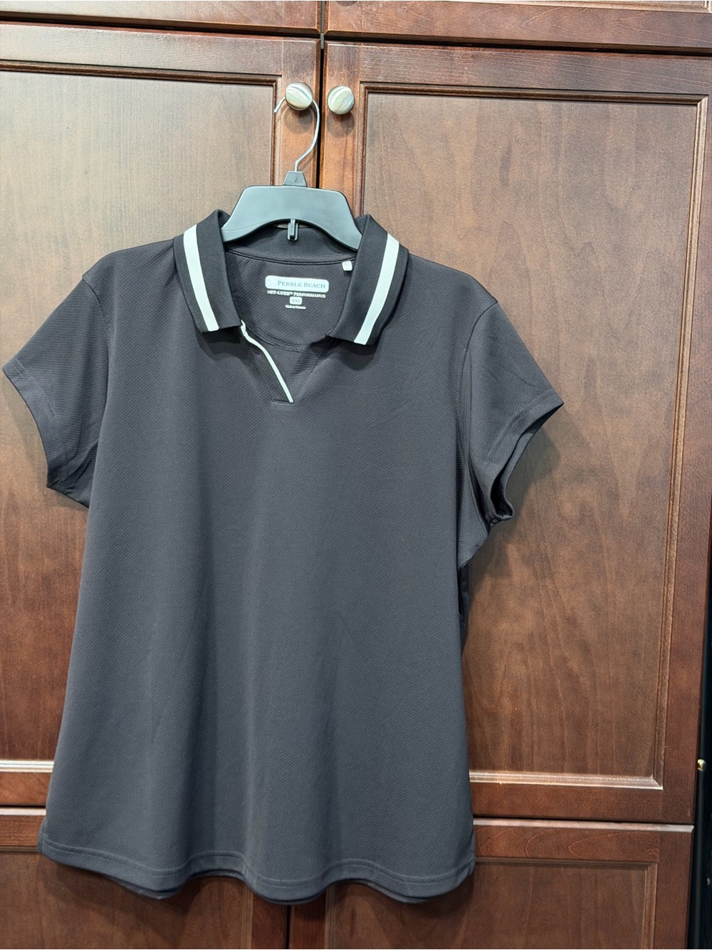 Pebble Beach Black Short-Sleeve Polo Tee with White-Trim Collar